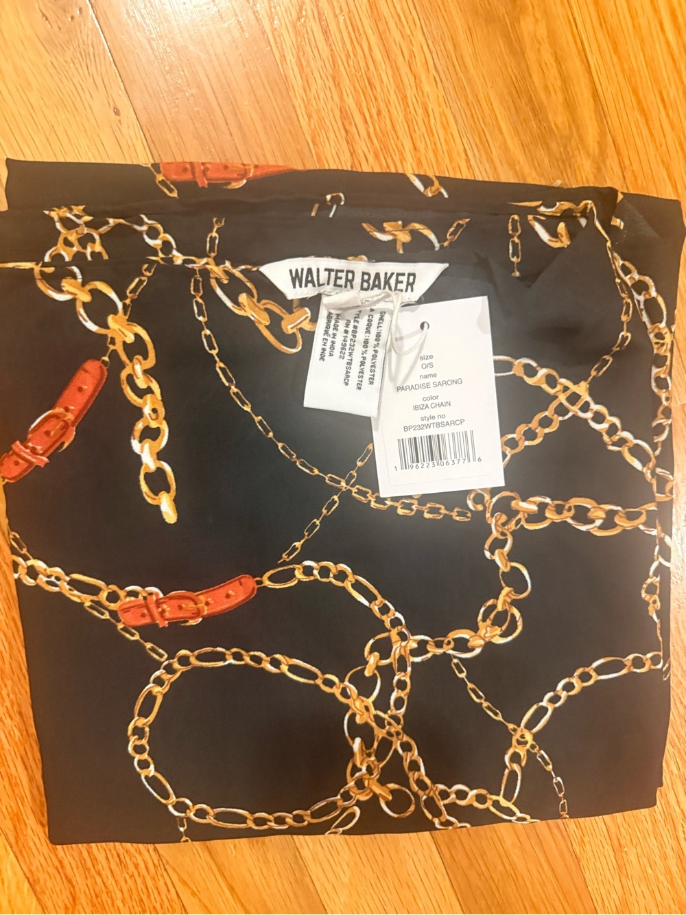 Walter Baker Black Sarong with Gold Chain and Red Strap Print